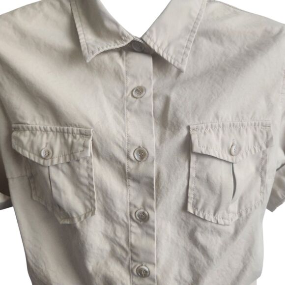 J Crew VTG Utility Shirt Dress-Tan-Side & Chest Pockets-Roll Tab Sleeves-Y2K-10 - Picture 5 of 11